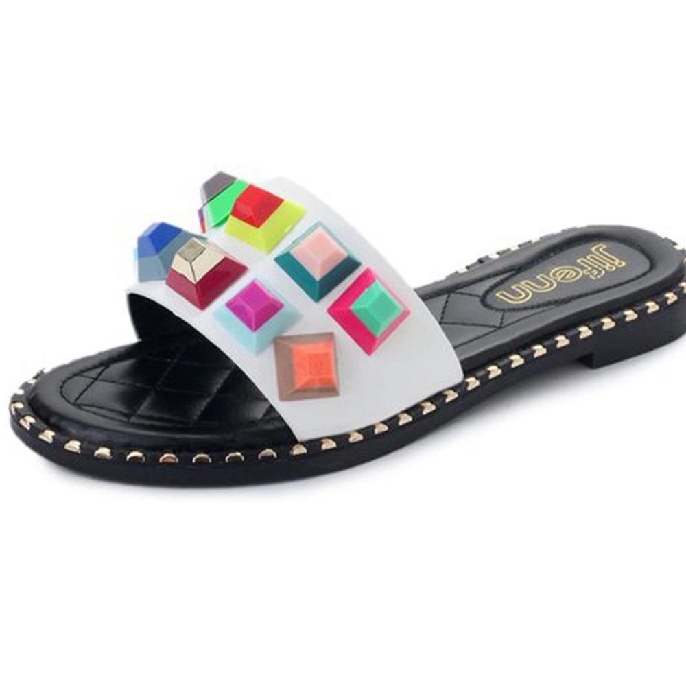 Slip on multicolored studded sandals